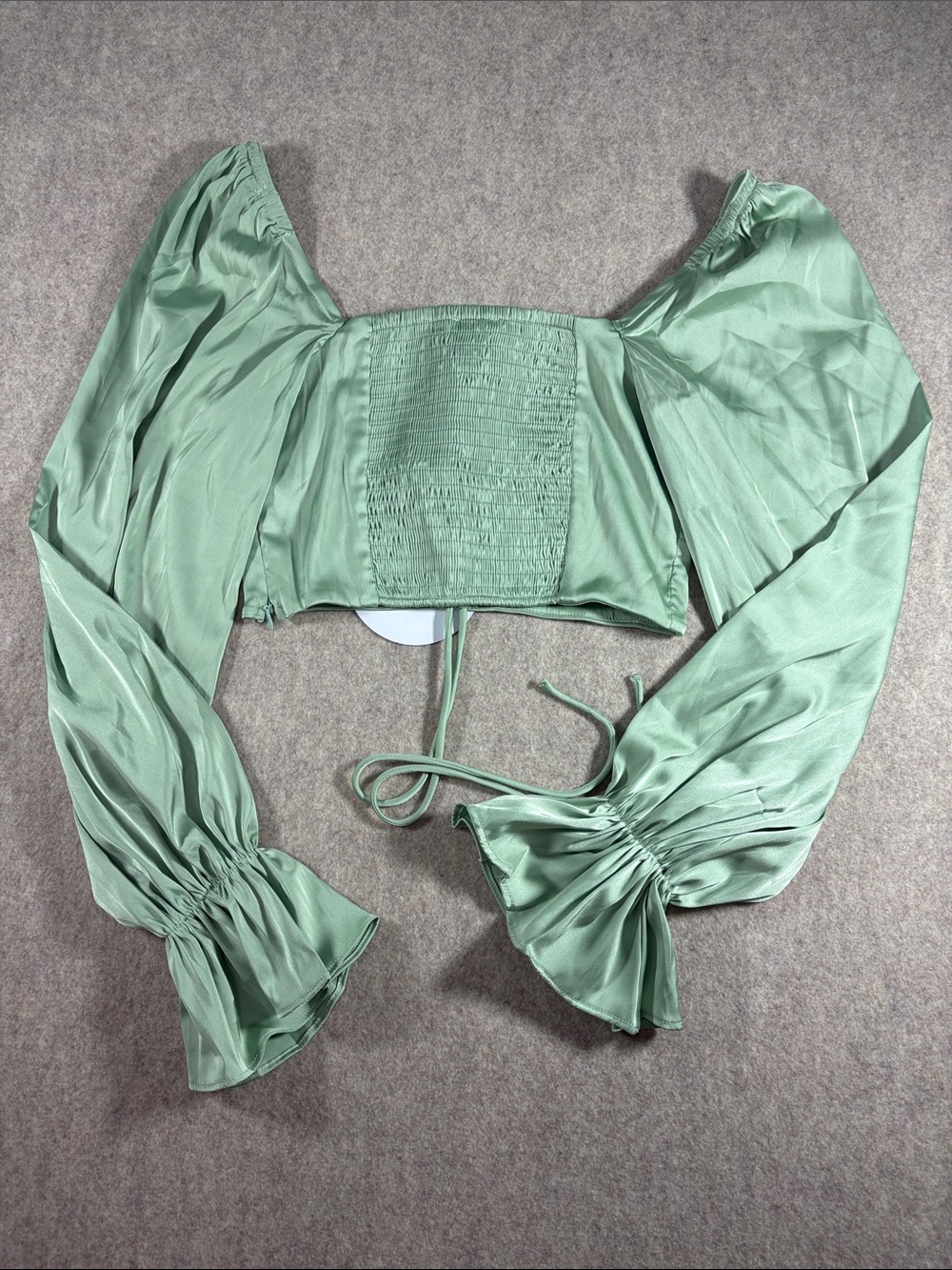 Princess Polly Jolie Ruched Satin Long Sleeve Crop Top Green US 2 AU 6 NWT - Picture 4 of 4